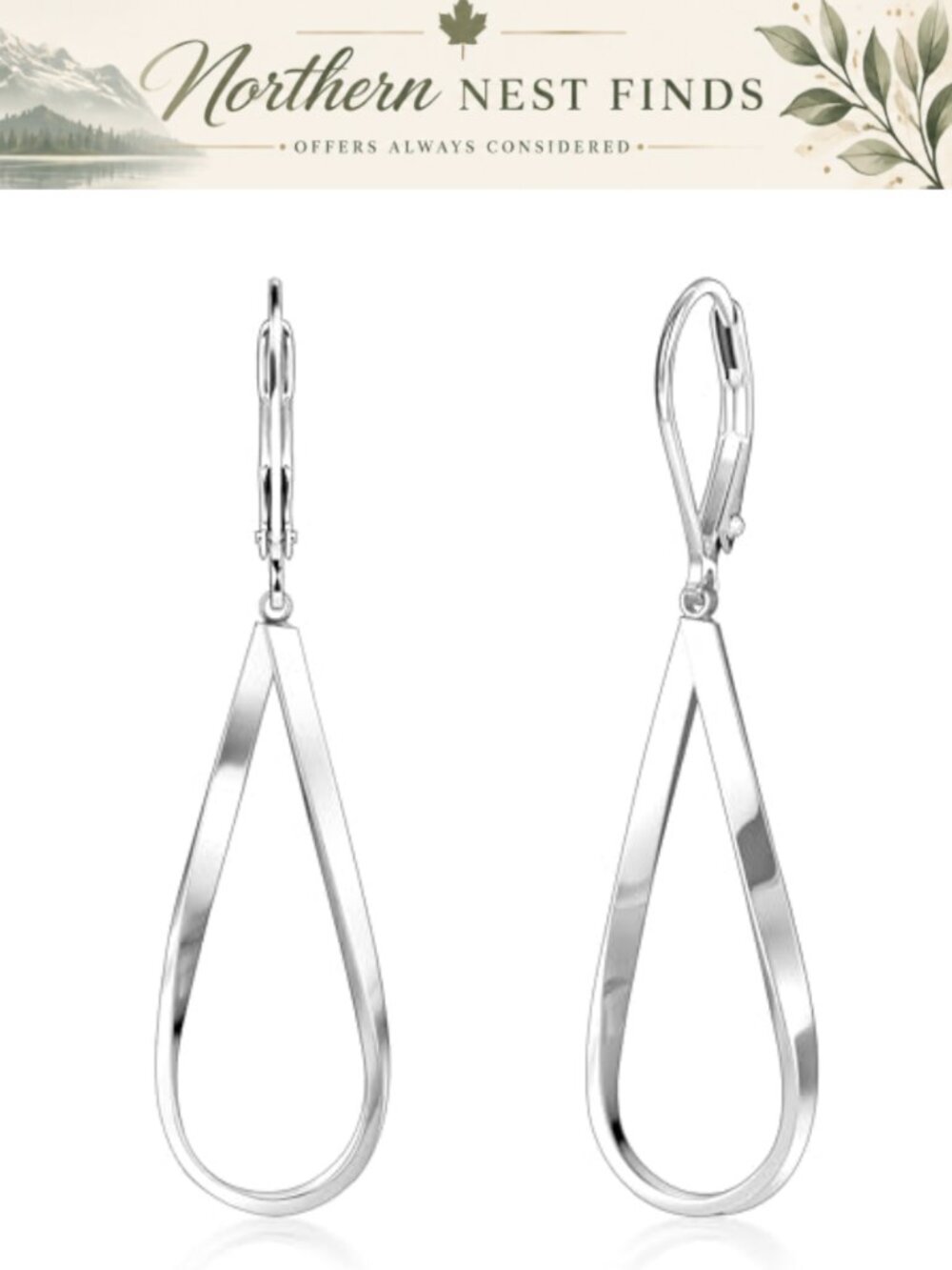 Sterling Silver Teardrop Dangle Earrings Leverback Drop